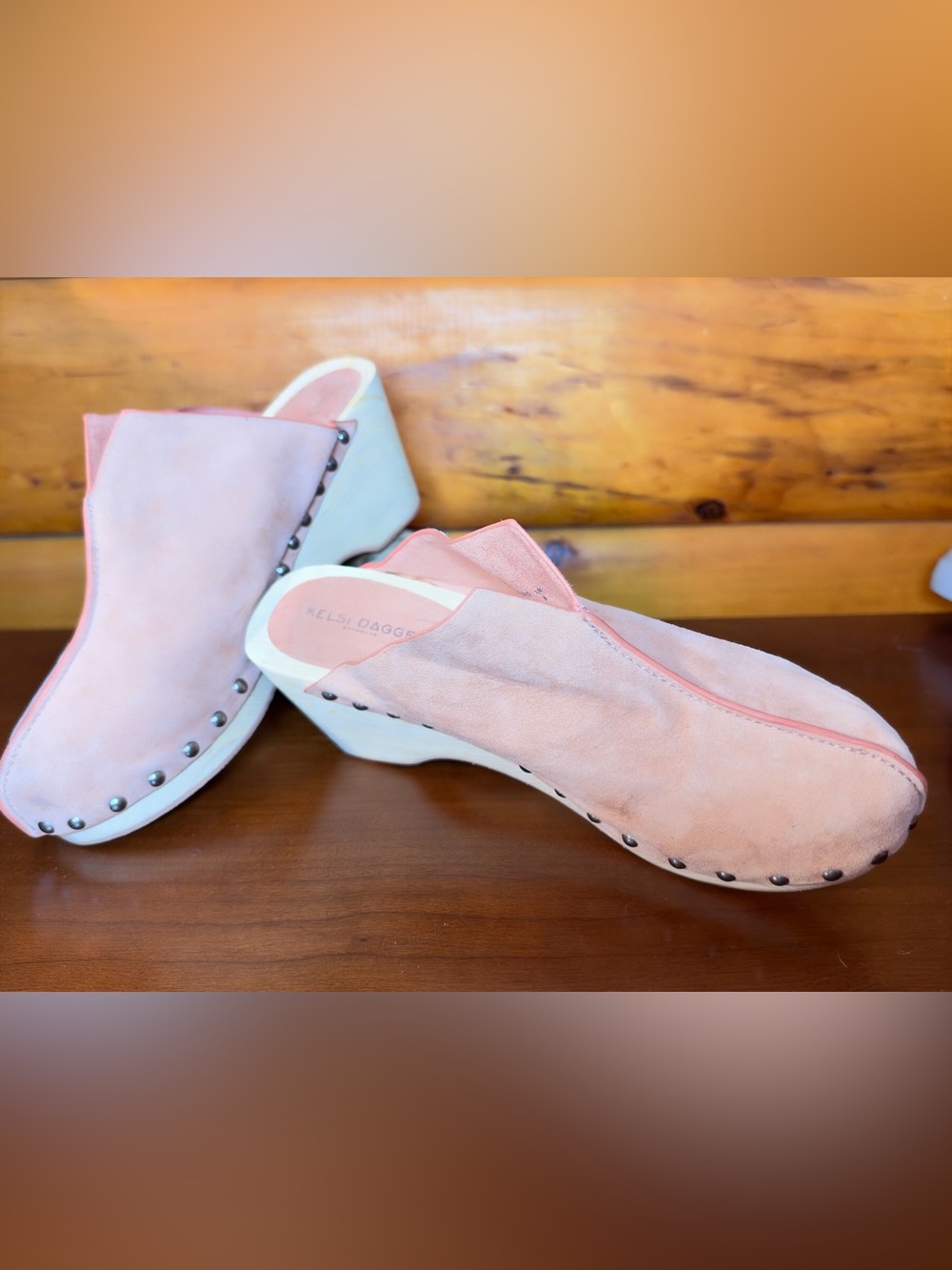Kelsi Dagger Brooklyn Jhett Blush Pink Studded Platform Clog Mules Size 10